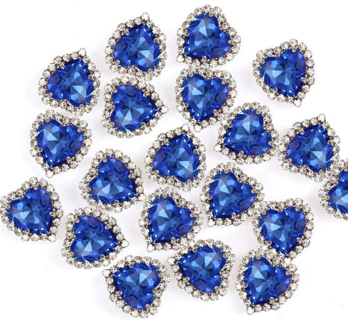 Heart Rhinestones 20pcs Sew on Buttons Embellishments With Diamond, 14mm Flatback, Light Blue...