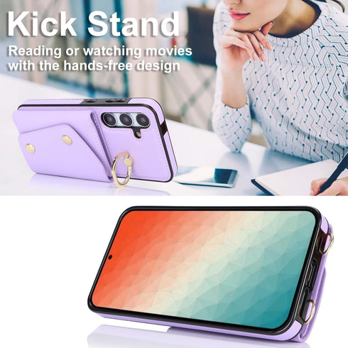 for Samsung Galaxy S24 Phone Case for Women, Crossbody Wallet Case with Credit Card Holder Lanyard Shockproof Purse Kickstand Case for Samsung Gal...