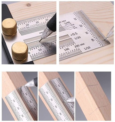 Woodworking Marking T Rulers Ultra Precision,Layout Work Scribe Line Ruler with Holes,Scribing Square Ruler Gauge Measuring Tool Draft Marking Too...