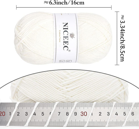 NICEEC 3 Skeins Soft Cotton Yarn 5ply Baby Cotton Yarn for Knitting Crochet Baby Weight Yarn Cotton Blend Yarn Total Length 3×220m(3×240 yds,100g×...