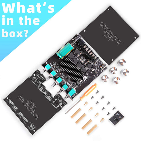 50W+50W+100W 2.1 Channel Subwoofer Amplifier Board with Treble and Bass Control, Dual TPA3116 Chip, DC 12-24V, Bluetooth and AUX Inputs, DIY Wirel...