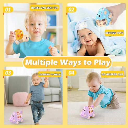 Baby Car Toy for 12 18 Months, Rattle and Roll Soft Rubber Vehilces for 1 2 3 Year Old Toddlers, 3 PCS Push and Go Friction Powered Cars, First Id...