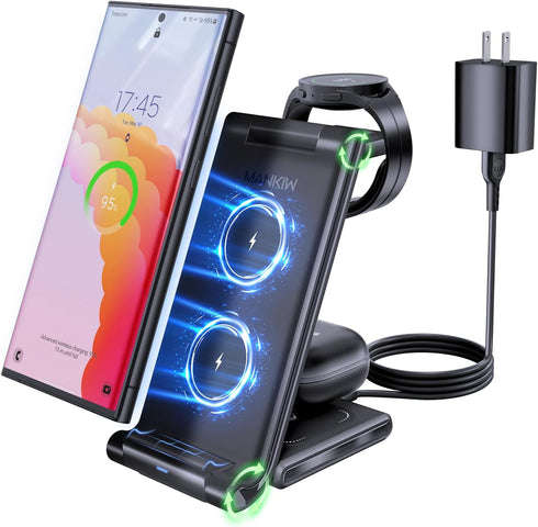 Wireless Charging Station for Samsung,MANKIW Foldable 3 in 1 Fast Charger Station for Galaxy S24 S23 S22 S20 Ultra Z Flip Fold 5/4/3Galaxy Watch 6...