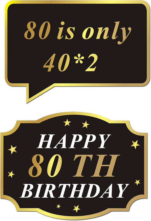 Konsait 80th Birthday Photo Booth Props(48Count), Funny 80 Party Photo Props Kit Black Gold Decor with Stick for Man Woman 80th Birthday Decoratio...