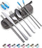 Travel Utensils Set with Case Reusable Portable Cutlery Set Stainless Steel 8pcs Including Dinner Knife Fork Spoon Chopsticks Straws(Silver)...