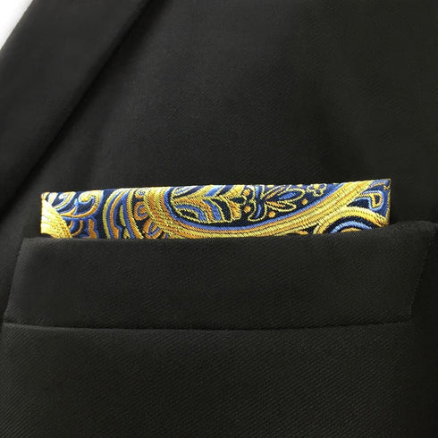 S&W SHLAX&WING Mens Ties Silk Neckties Yellow Mustard Paisley Matching Pocket Square...