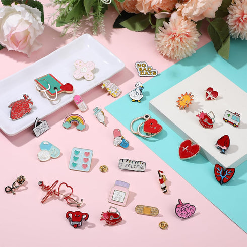 30 Pcs Nurse Pins for Badge Cute Medical Stethoscope Brooch Pins Gifts Enamel Lapel Brooches Pins for Nurse Doctors Nursing Students Teachers...