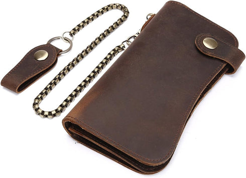 Mens Wallet with Chain Leather Long Bifold Trucker Wallet Vintage Biker Money Clip with Zipper...
