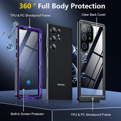 Designed for Galaxy S24 Ultra Case Waterproof, Built-in Screen Protector Full Protection Heavy Duty Shockproof Anti-Scratched Rugged Case for Sams...