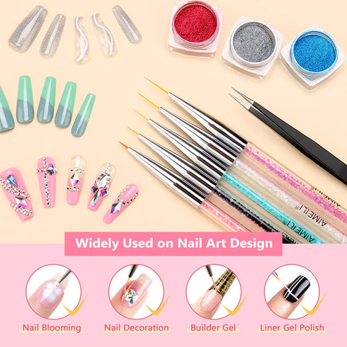 AIMEILI Nail Art Brushes Set Gel Polish Nail Art Design Pen Painting Tools, Dual-ended Nail Art Liner Brush Pen for Nail Gel Polish Painted Nail D...
