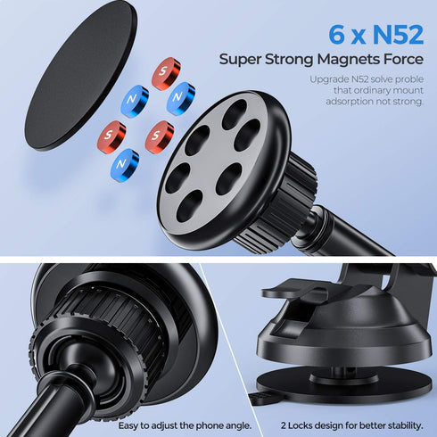 ORIbox Magnetic Phone Holder Car Phone Mount- Strength Suction Cup Car Phone Mount Holder with Adjustable Telescopic Arm, Compatible with All Phon...