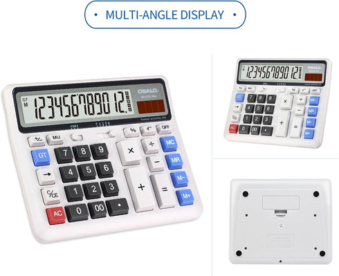 Desktop Calculator Extra Large LCD Display 12-Digit Big Number Accounting Calculator with Giant Response Button, Battery & Solar Powered, Perfect ...