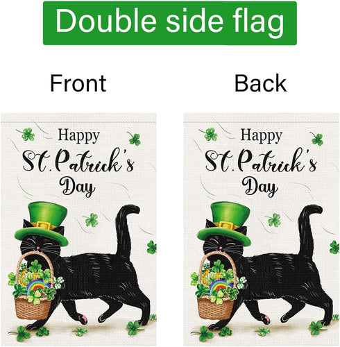 Louise Maelys Welcome St. Patrick's Day Garden Flag 12x18 Double Sided Vertical, Burlap Small Spring Black Cat Yard Flag Banner Shamrock Clover Si...
