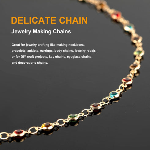 KYUNHOO 5M Colorful Crystal Rhinestones Jewelry Chain Link Gold Plated Brass Chain Bulk for Women Necklace Making Jewelry Supplies DIY Handcrafts ...