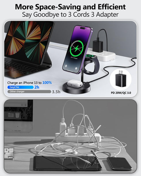 3 in 1 Charging Station for Apple Charging Station 15w Fast Magnetic Magsafe Charger Stand for iPhone Pro Max 15 14 13 12 Series AirPod Wireless C...