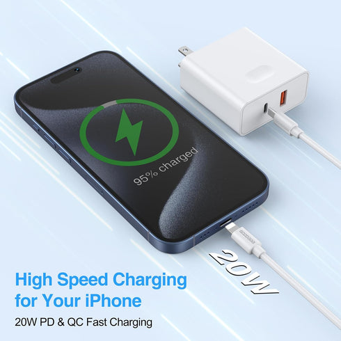 GOODaaa PD 20W Wall Charger with Cable Dual Ports Fast Charing Power Adapter for iPhone Series and Android Devices......