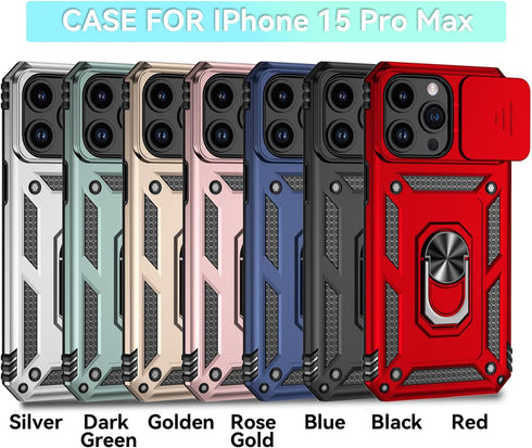 Hitaoyou Compatible with iPhone 15 Pro Max Case, iPhone 15 Pro Max Case with Camera Cover & Kickstand Military Grade Shockproof with Magnetic Car ...