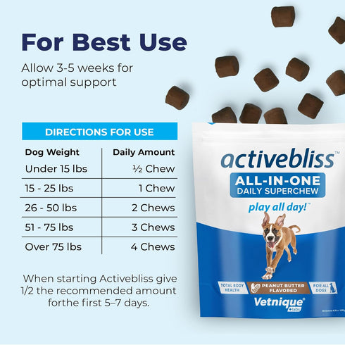 Vetnique Activebliss Dog Multivitamin - Daily Treat with Glucosamine, Omega 3, Digestive Enzymes & Probiotics for Joint, Digestive, & Immune Suppo...