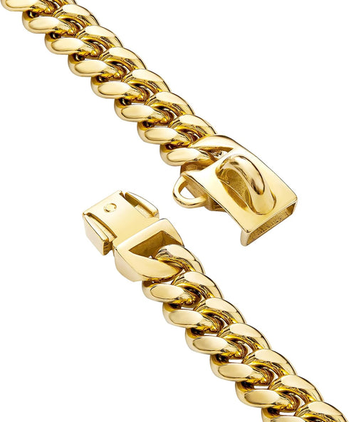 Gold Dog Chain Collar Walking Metal Chain Collar with Design Secure Buckle,14MM Heavy Duty Cuban Link Chain Training Collar for Small Medium Large...
