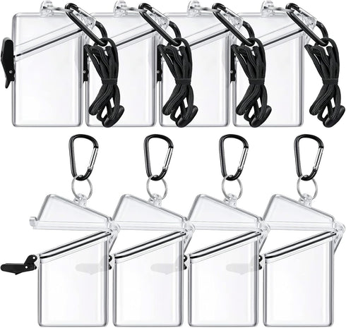 8 Pack Waterproof ID Card Badge Holder Case Clear ID Holder Waterproof Card Holder for Swimming with Lanyard and Keychain for Id Badges Credit Car...