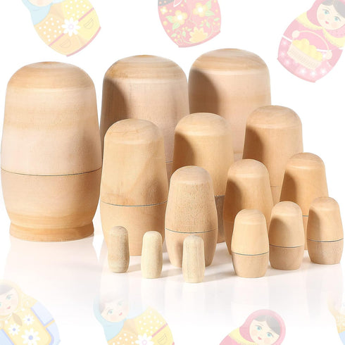 15 Pieces Unpainted Blank Russian Nesting Dolls Plain Unfinished Wooden Nesting Dolls Handmade DIY Nesting Wishing Dolls Traditional Matryoshka fo...