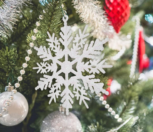 6pcs Large White Snowflakes Ornaments 12” Big Plastic Glitter Snowflake for Winter Indoor Outdoor Christmas Tree Window Room Decorations Giant Cra...