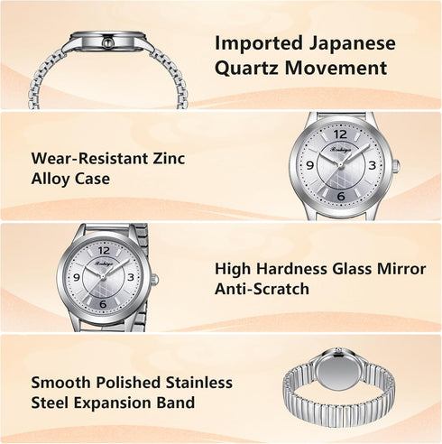 BOSHIYA Women's Stretch Band Watch Easy Reader 30mm Analog Quartz with Stainless Steel Elastic Strap Waterproof Ladies Wristwatch Gold/Silver...