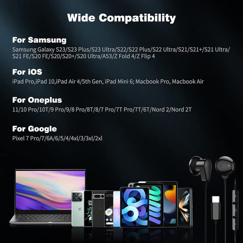 ACAGET USB Type C Headphones for Samsung S23 S22 Ultra S21 Plus A35 A54 Galaxy Z Fold 5 Flip 6 Setero Android Earphones Headset with Microphone Wi...