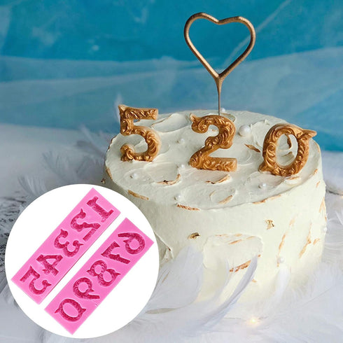 4 Pcs Silicone Mold, AIFUDA Letter, Number Silicone Molds and Number Molds with Happy Birthday Cake Decorations Symbols for DIY Cookies, Chocolate...