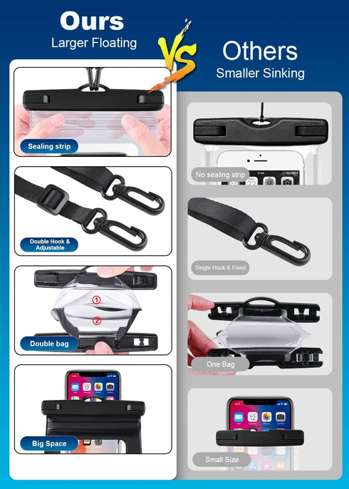 2 Pcs Large Waterproof Phone Pouch, Floating Waterproof Phone Case for iPhone 15 14 Pro Max 13 Plus 12 11 Samsung Up to 7.2'', Water Proof Protect...