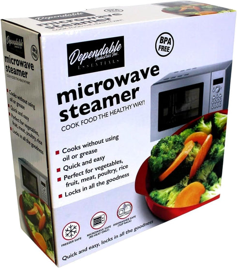 Microwave Steamer for Vegetables, Fish, Poultry & Rice – BPA-Free Healthy Oil-Free Cooking Container – Red – Dishwasher & Freezer Safe...