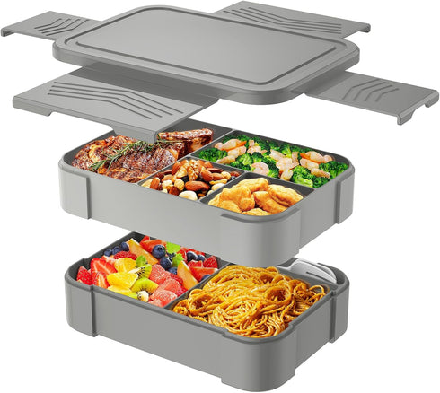 Bento Box Lunch Containers for Kids, Adult - Stackable Lunch Box with Utensil Set & 7 Compartments, 50oz/1500ml, 100% Leak-proof, BPA-free, Microw...