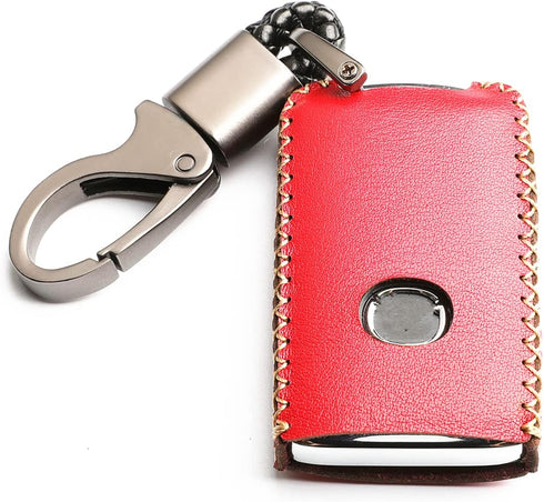 Leather for Mazda 3 Hatchback CX-5 CX-30 CX-9 Remote Smart 4 Buttons Key Case Holder Cover Fob Chain (Red)...
