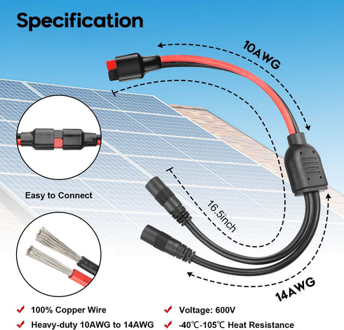Anderson to DC 8mm Female Adapter Cable 1 to 2 High Power Port to 8mm Splitter Solar Connector 8mm Adapter to Anderson Y Parallel Cable Compatible...