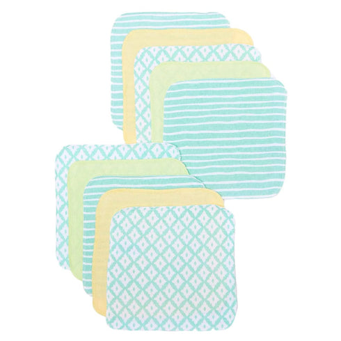 Spasilk Washcloth Wipes Set for Newborn Boys and Girls, Soft Terry Washcloth Set, Pack of 10, Green Diamonds...