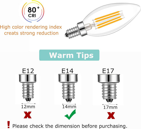 E14 Base LED Filament Candle Shape Light Bulb,E14 European Base Bulb,Warm White 2700K 400LM 40W Equivalent,C35 Clear Glass Torpedo Shape Bullet To...
