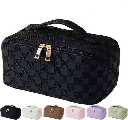 MINGRI Large Capacity Travel Cosmetic Bag for Women,Makeup Bag Travelling PU Leather Cosmetic Bag Waterproof,Multifunctional Storage Travel Toilet...