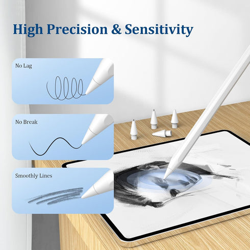 Replacement Tips for Apple Pencil 2nd Gen/1st Gen/USB-C/Apple Pencil Pro,No Wear Out Apple Pencil Tips,Metal Pencil Nibs for Precise Control-Pen L...