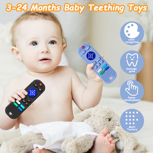 2 Pack Soft Silicone Teething Toys for Toddlers, Babies 6-12 Months - Boys Girls Baby Molar Teether Chew Toys Set, Remote Control Shape Teething T...