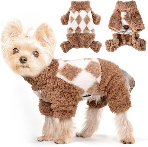 Dog Pajamas Spring Dog Sweaters for Small Dogs Girl Boy Chihuahua Clothes Lightweight Fleece Pet Jumpsuit Cat Onesie Clothing, XS, Beige...
