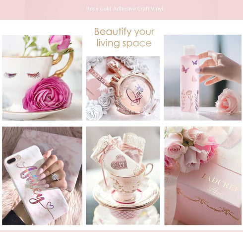 MJartoria Rose Gold Holographic Vinyl Bundle 12 Sheets, 12'' x10'' Glitter Permanent Craft Adhesive Vinyl, for Cups Glass Mirrors Mugs Decals Sign...