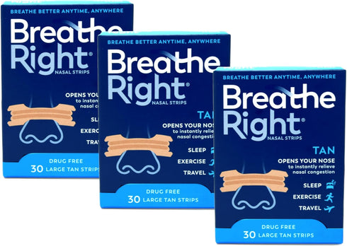 Breathe Right Original Large Tan Nasal Strips, 30 Count (Pack of 3)...