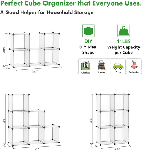 C&AHOME Cube Storage Organizer, 6-Cube Shelves Units, Closet Cabinet, DIY Plastic Modular Book Shelf, Ideal for Bedroom, Living Room, Office, 36.6...