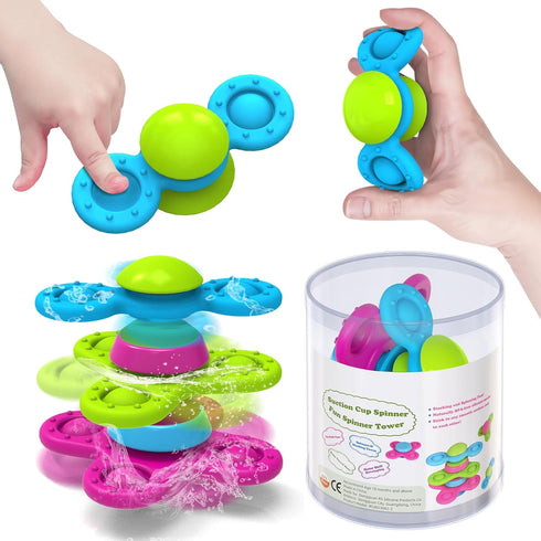 Suction Cup Spinner Toys for 1 Year Old Boy Girl, 3PCS Spinning Toys for Toddlers 1-3,Sensory Toys Bath Toys Travel Toys for Babies 10-12 Months,F...