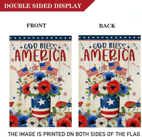 God Bless America Garden flag 12.5 x 18 Inch 4th of July Patriotic Floral Memorial USA Flag Double Sided Burlap Flag for Summer Anniversary Decor...