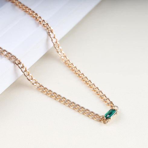 Boho Emerald Necklace Choker Vintage Square Green Crystal Necklace Green Emerald Choker Necklace Punk Gold Curb Chain Necklace Jewelry for Women...