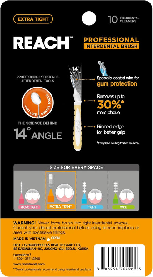 Reach Interdental Brush Cleaners 6-Pack, Extra Tight, 60 Count, Sensitive Gum Protection, Plaque Remover, Brushes Between Teeth & Braces, Dental T...