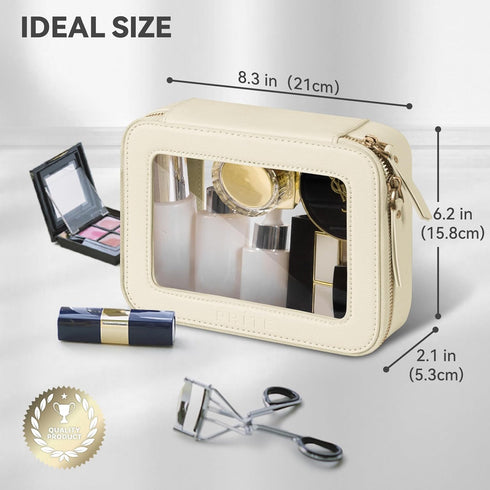 Clear Makeup Bag Cosmetic Organizer Case Waterproof Travel Toiletry Bag Skincare Pouch with Golden Zipper(Beige)...