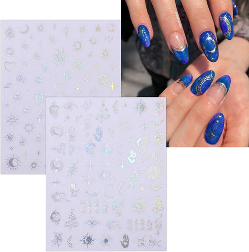 JMEOWIO 10 Sheets Moon Star Aurora Nail Art Stickers Decals Self-Adhesive Pegatinas Uñas Cute Nail Supplies Nail Art Design Decoration Accessories...