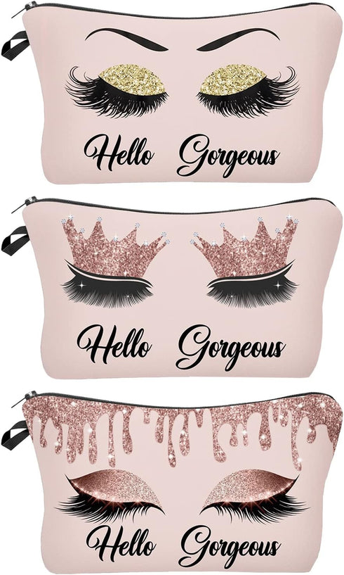 3 Pack Hello Gorgeous Funny Makeup Bag Gift for Women Inspirational Cosmetics Pouch for Purse Travel Bag Cases for Toiletries Accessories Organize...